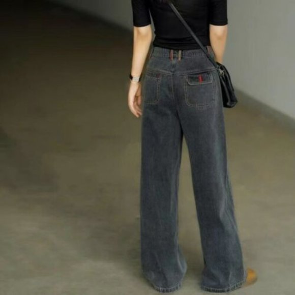 NWT  Denim Pants Loose Straight Wide Leg Jeans 90s style - petite - Picture 4 of 9